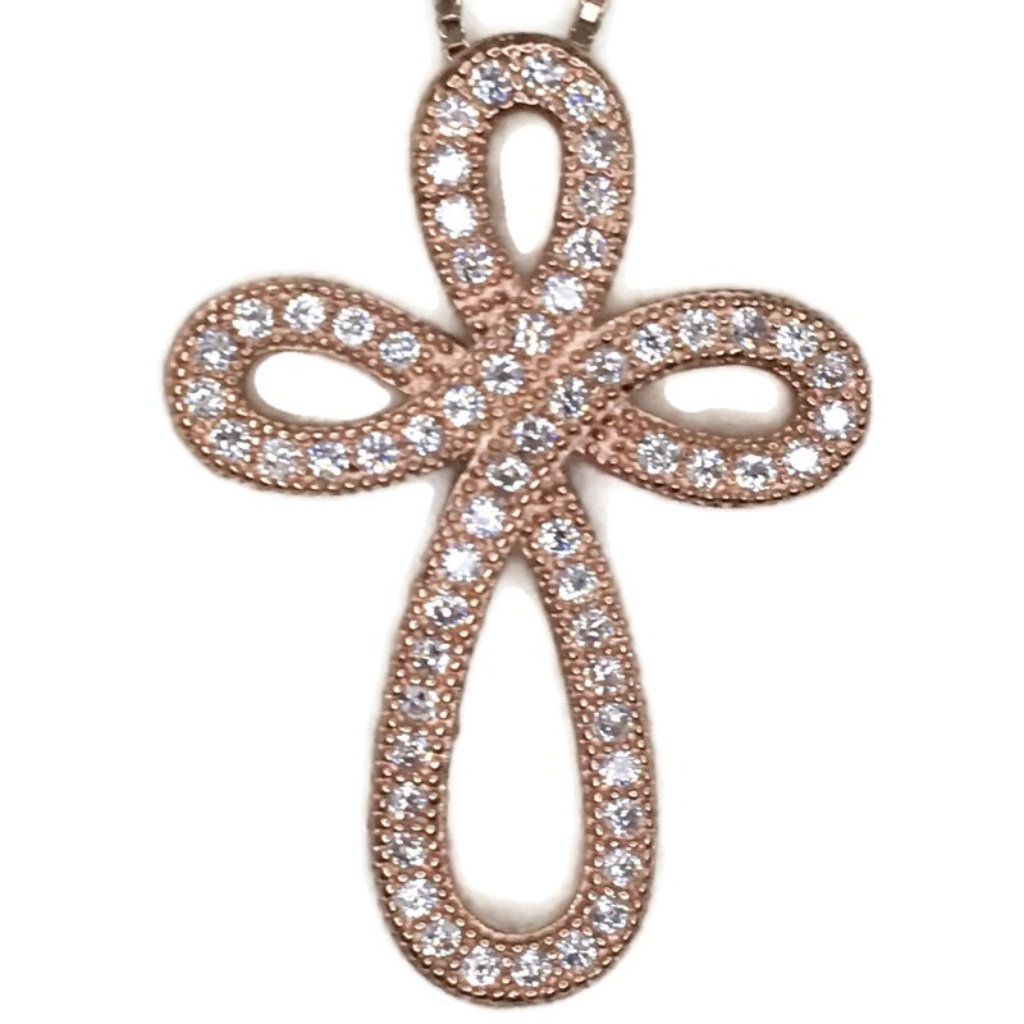 Rose Gold On Silver Pendant Smooth Cross With Cz 61$